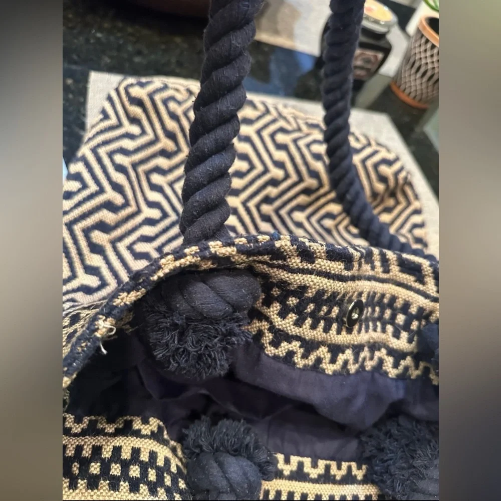 Bohemian Navy and Tan Woven Tote Bag
